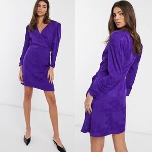 NWT & Other Stories Purple Jacquard Wrap Front Mini Dress.
